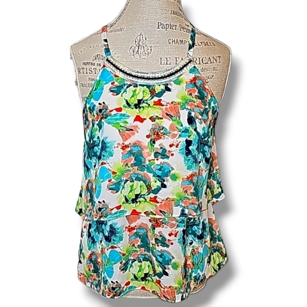 Iz Byer Multicolored Printed Tiered Shell Top - Size Large